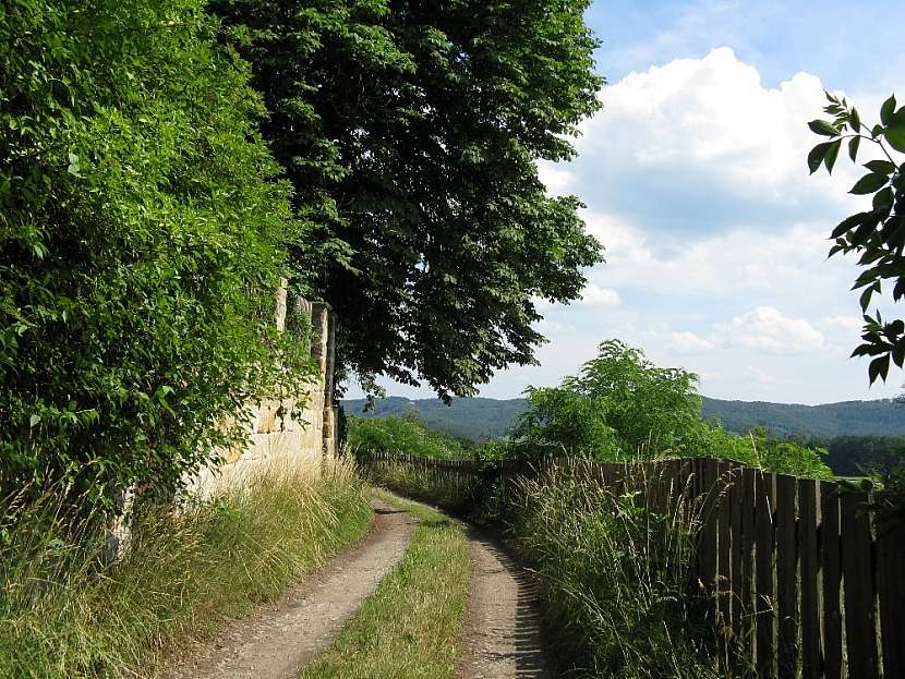 Cesta vedoucí osadou Horní Dubová hora na českolipsku.